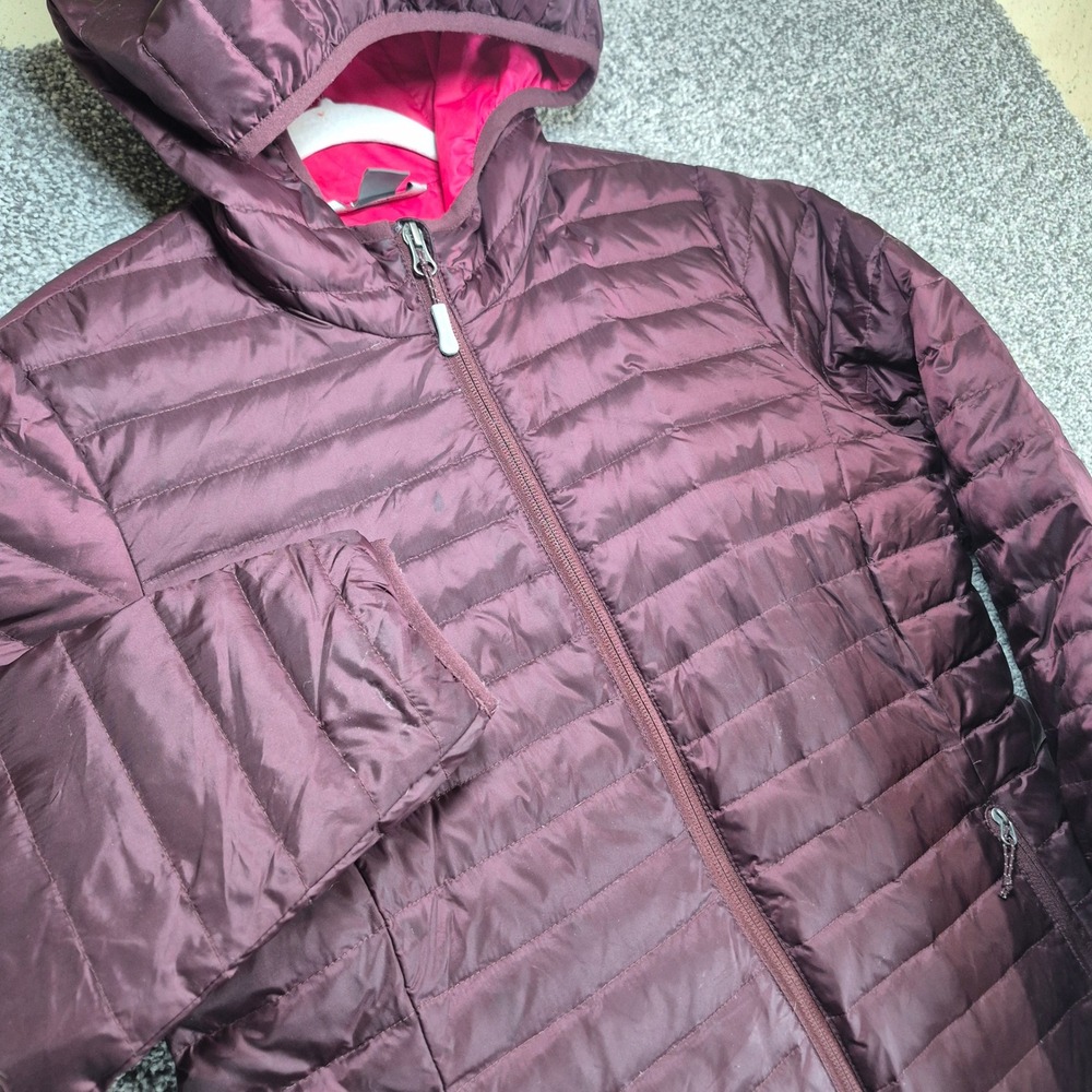 Eddie Bauer EB700 Down Puffer Jacket Womens Small Maroon Hooded Long